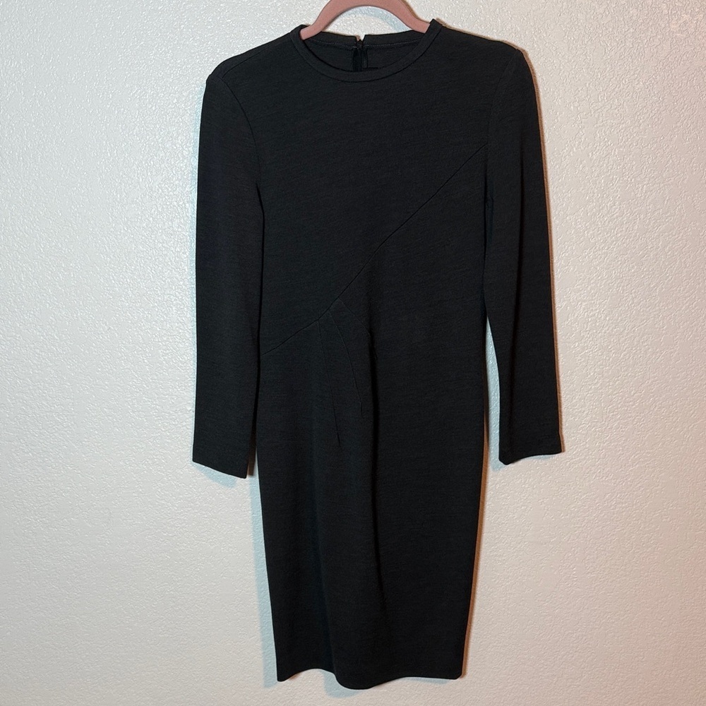 St. John Dark Gray Asymmetrical Pleat Minimalist Sheath Dress Size 4